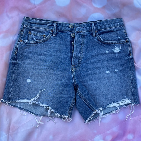 GRLFRND Distressed Raw Hem Cut Off High Waist Denim Shorts Size 27 - Picture 1 of 15
